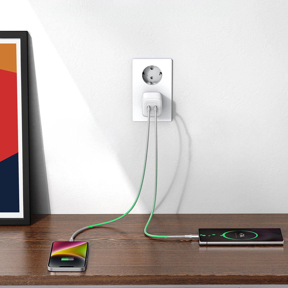 GaN hurtigoplader 2 x USB-C 45W QC PD Ugreen CD294 - hvid