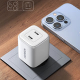 GaN hurtigoplader 2 x USB-C 45W QC PD Ugreen CD294 - hvid