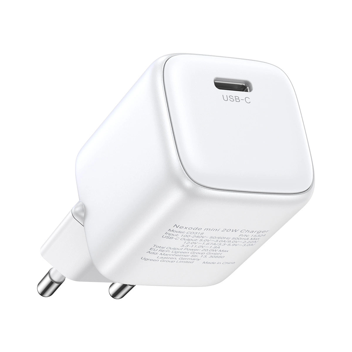 GaN USB C 30W PD Ugreen Nexode Mini hurtigoplader - hvid