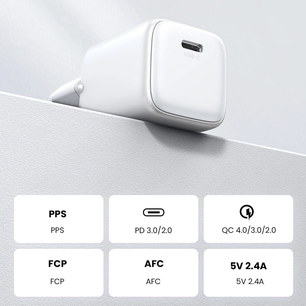 GaN USB C 30W PD Ugreen Nexode Mini hurtigoplader - hvid