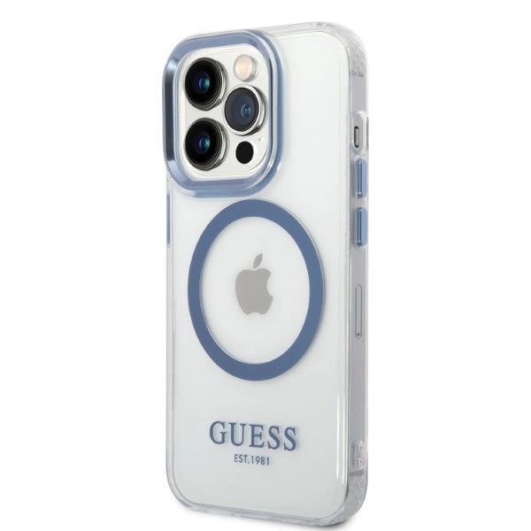 Guess GUHMP14XHTRMB iPhone 14 Pro Max 6.7" blå/blå hårdkasse Metal Outline Magsafe