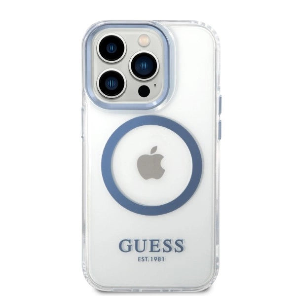 Guess GUHMP14XHTRMB iPhone 14 Pro Max 6.7" blå/blå hårdkasse Metal Outline Magsafe