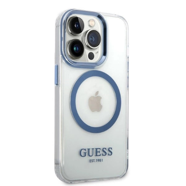 Guess GUHMP14XHTRMB iPhone 14 Pro Max 6.7" blå/blå hårdkasse Metal Outline Magsafe