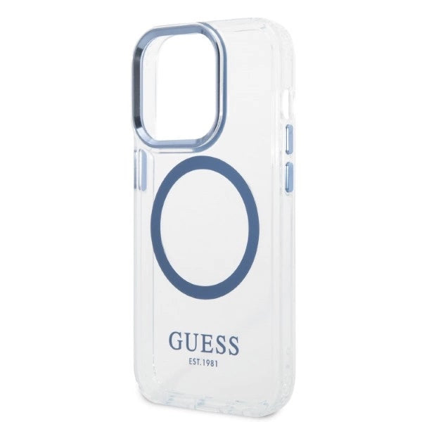 Guess GUHMP14XHTRMB iPhone 14 Pro Max 6.7" blå/blå hårdkasse Metal Outline Magsafe