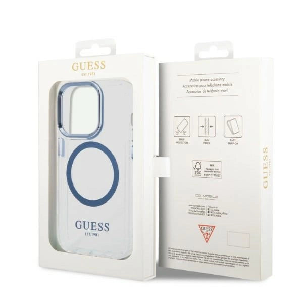 Guess GUHMP14XHTRMB iPhone 14 Pro Max 6.7" blå/blå hårdkasse Metal Outline Magsafe