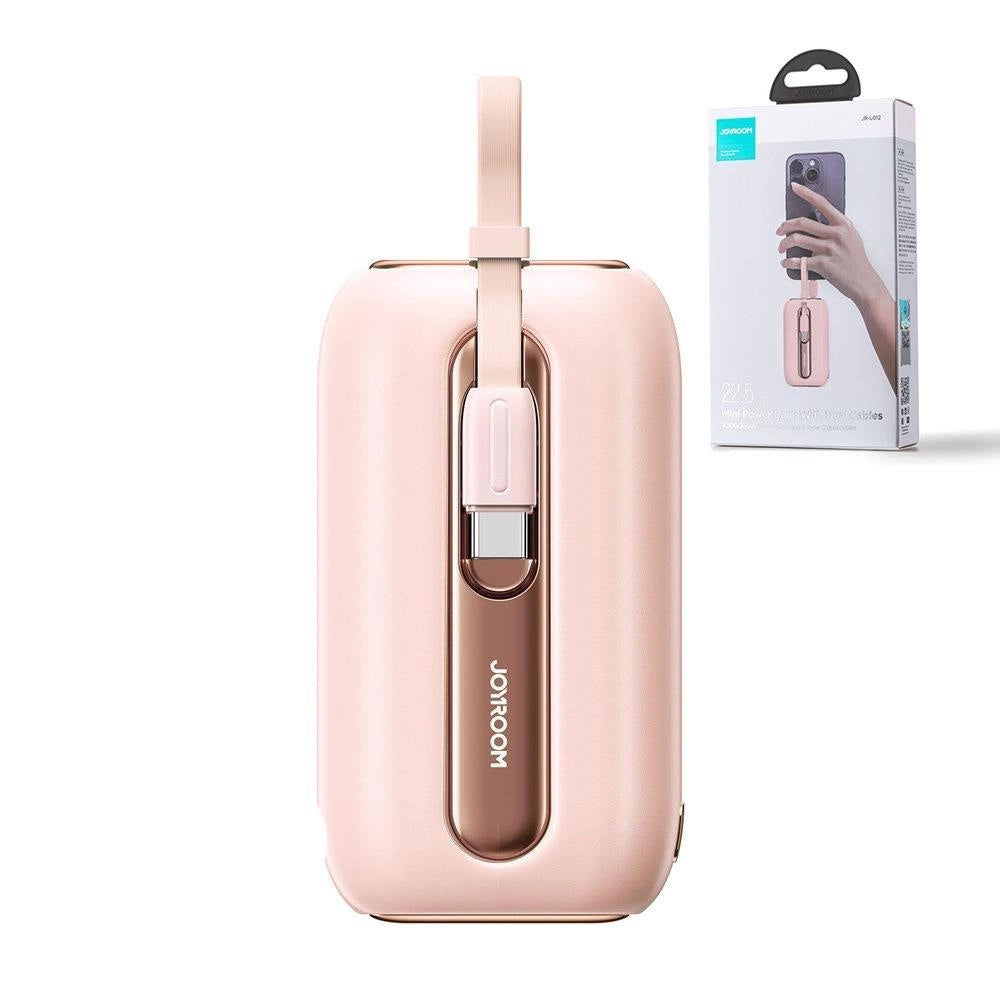Joyroom mini powerbank 10000mAh Colorful Series 22.5W med 2 indbyggede USB C og Lightning kabler pink (JR-L012)