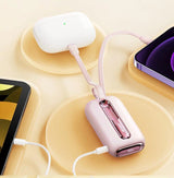 Joyroom mini powerbank 10000mAh Colorful Series 22.5W med 2 indbyggede USB C og Lightning kabler pink (JR-L012)