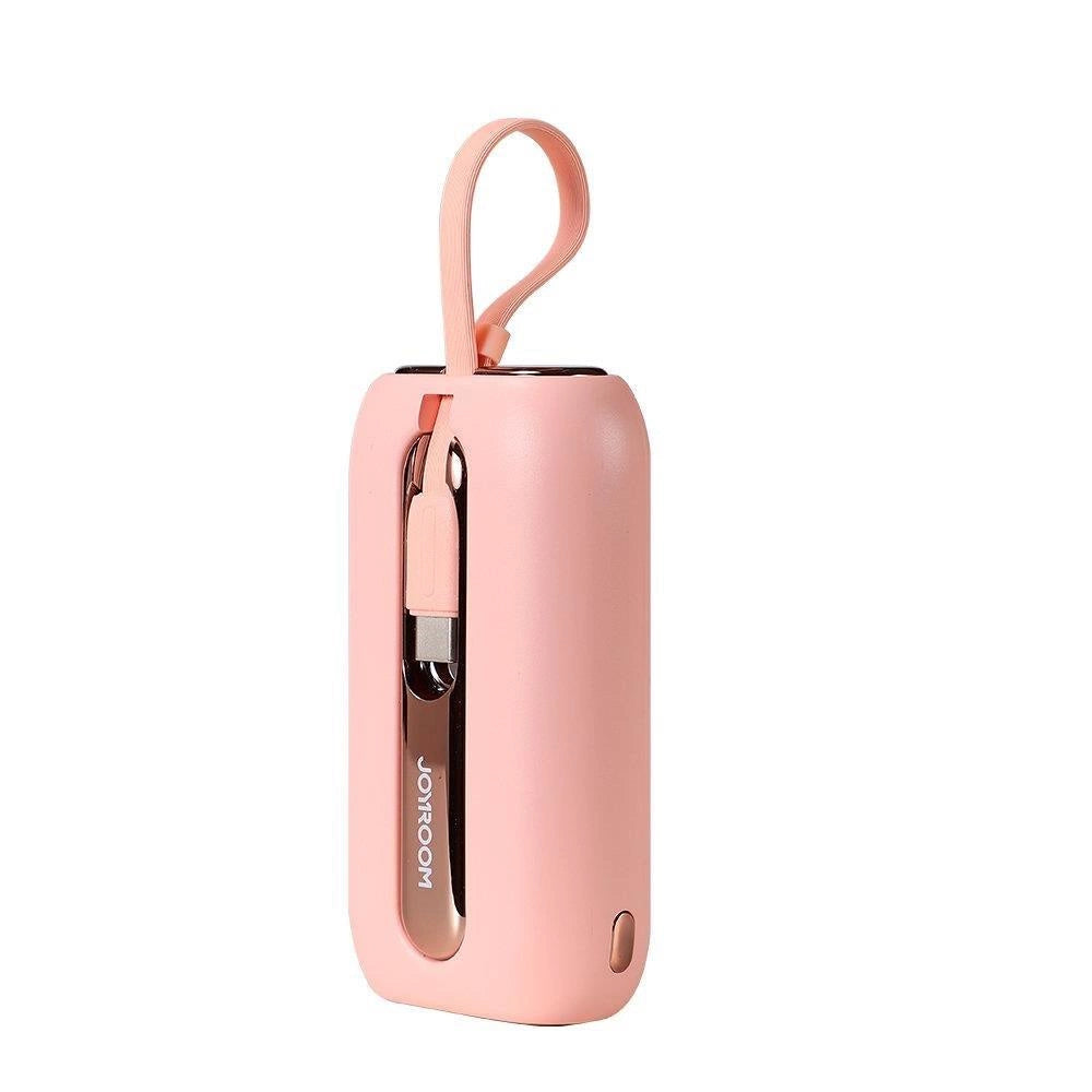 Joyroom mini powerbank 10000mAh Colorful Series 22.5W med 2 indbyggede USB C og Lightning kabler pink (JR-L012)