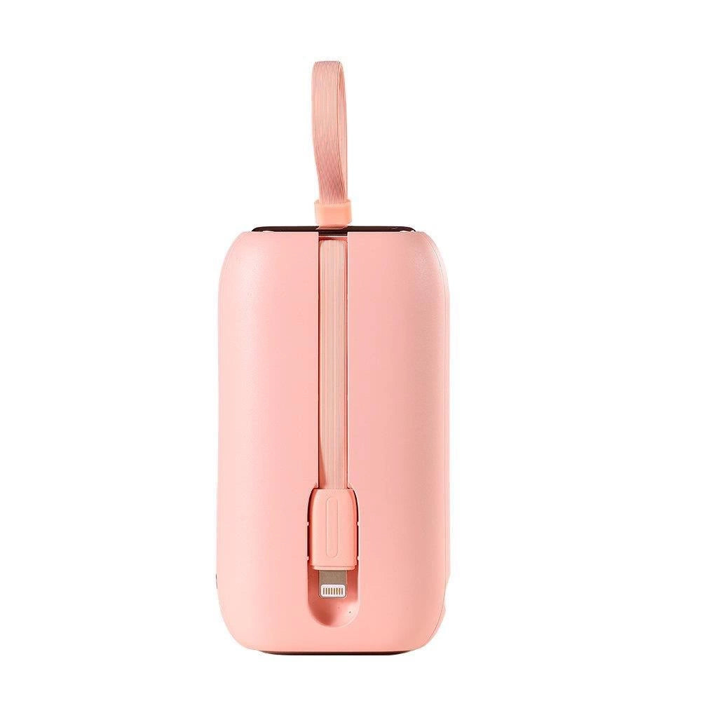 Joyroom mini powerbank 10000mAh Colorful Series 22.5W med 2 indbyggede USB C og Lightning kabler pink (JR-L012)