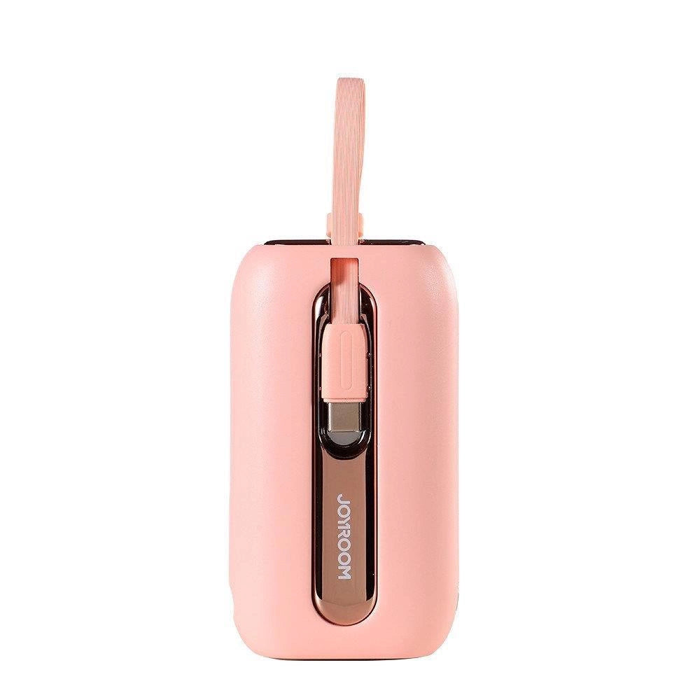 Joyroom mini powerbank 10000mAh Colorful Series 22.5W med 2 indbyggede USB C og Lightning kabler pink (JR-L012)
