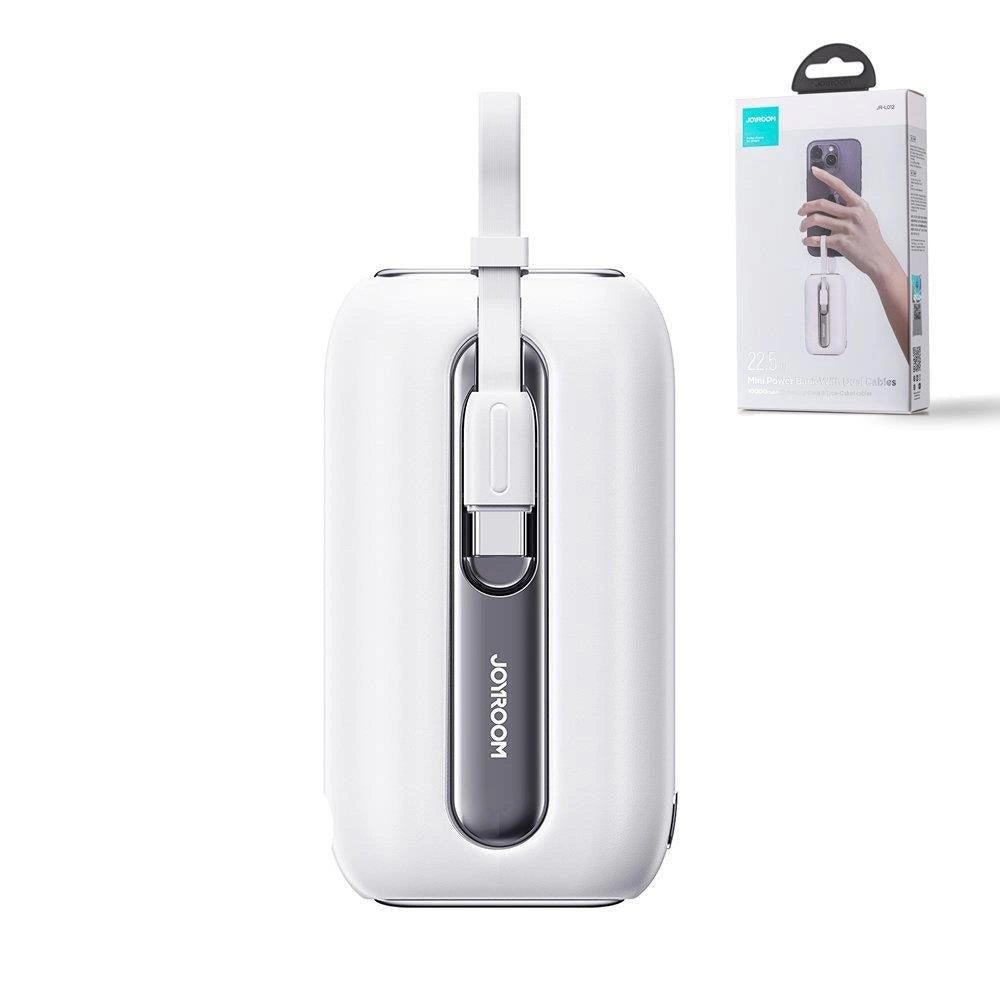 Joyroom mini powerbank 10000mAh Colorful Series 22.5W med 2 indbyggede USB C og Lightning kabler hvid (JR-L012)
