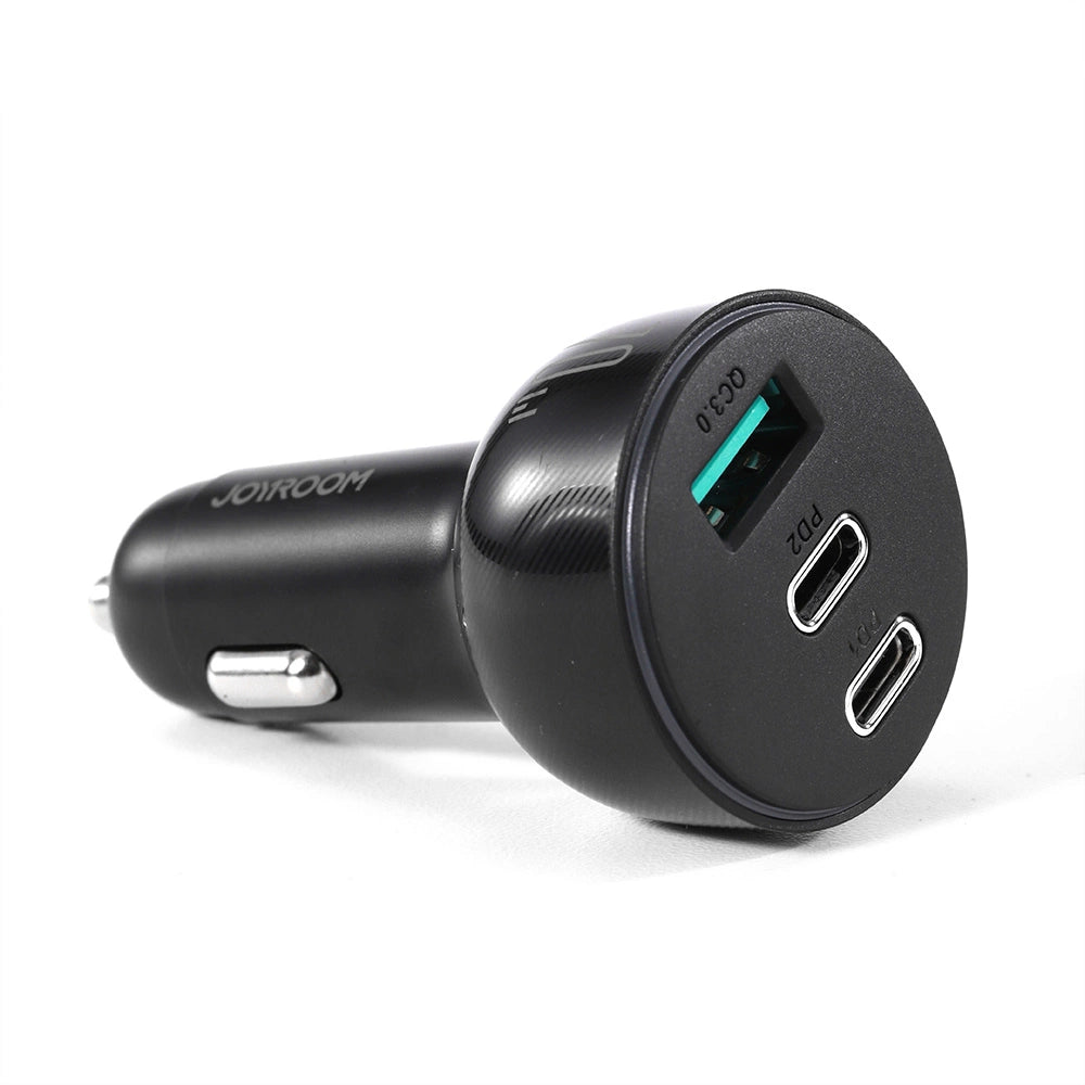 Joyroom biloplader 70W med 3 porte: USB, 2 x USB C sort (JR-CL26)