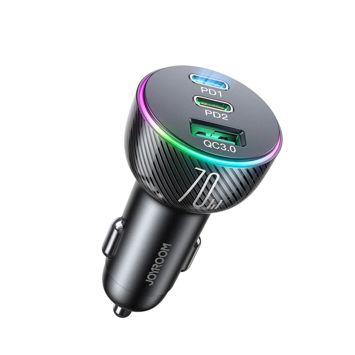 Joyroom biloplader 70W med 3 porte: USB, 2 x USB C sort (JR-CL26)