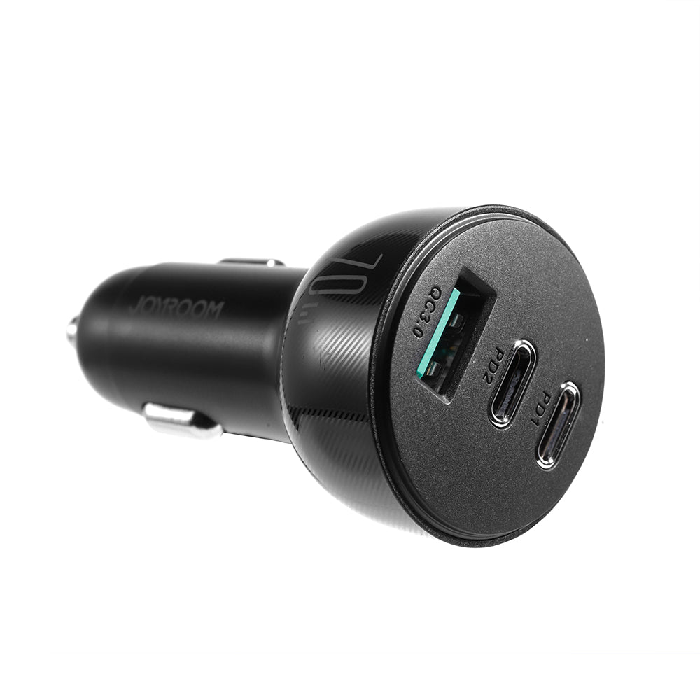 Joyroom biloplader 70W med 3 porte: USB, 2 x USB C sort (JR-CL26)