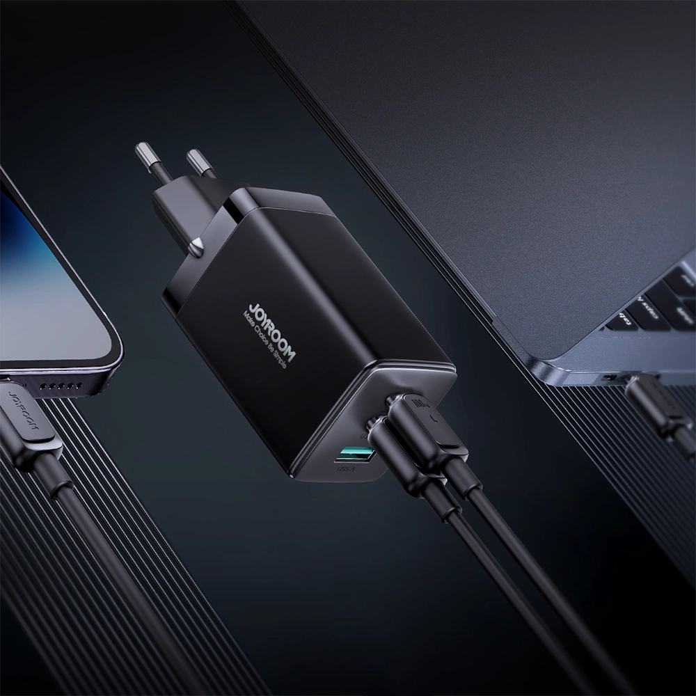 Joyroom hurtig GaN oplader 65W USB-A, 2x USB-C sort + USB-C - USB-C kabel 100W 1,2m (TCG01)