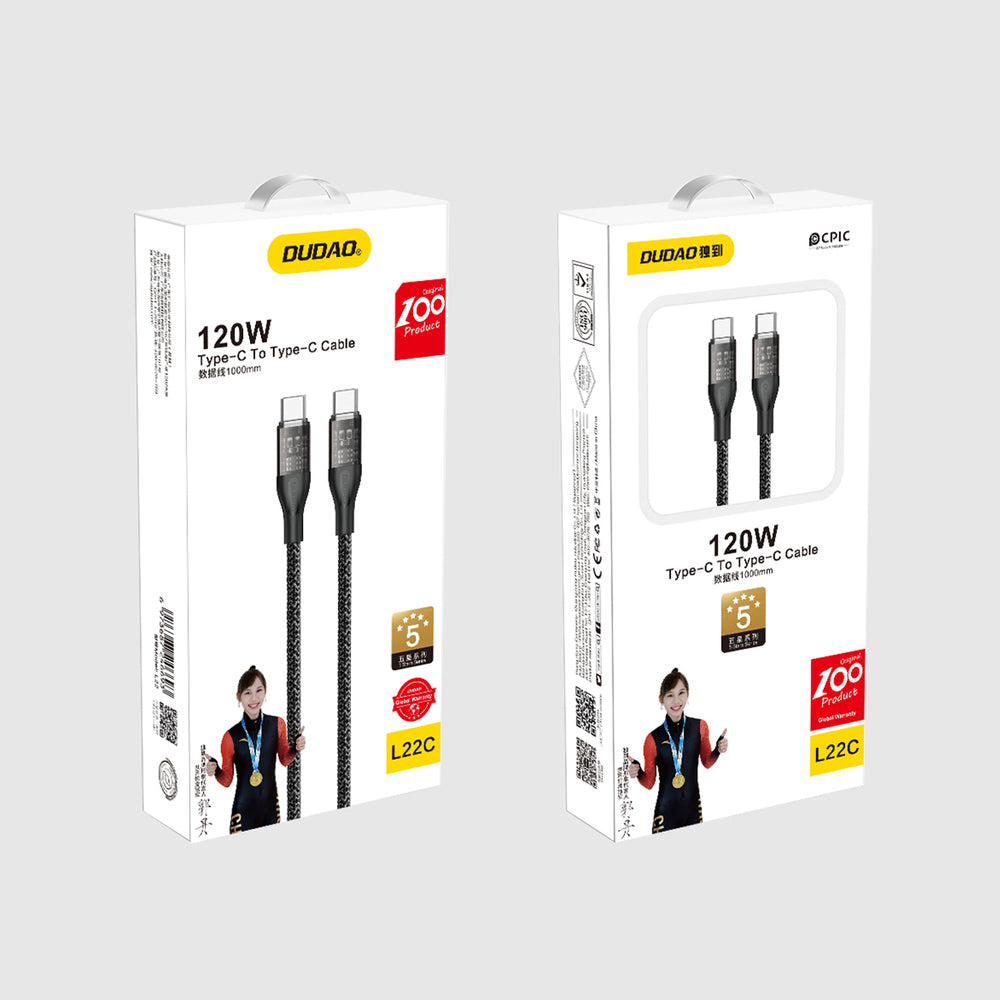 Dudao L22C USB-C - USB-C kabel 120W 1m - grå
