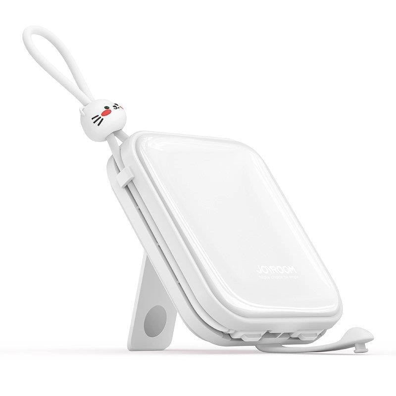 Joyroom powerbank med USB C og Lightning kabler og Cutie Series stand 10000mAh 22.5W hvid (JR-L008)