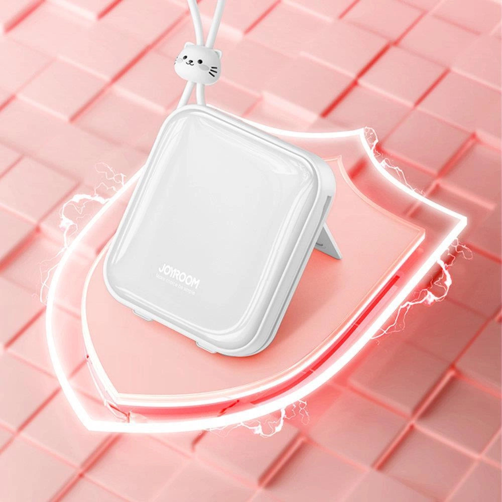 Joyroom powerbank med USB C og Lightning kabler og Cutie Series stand 10000mAh 22.5W hvid (JR-L008)