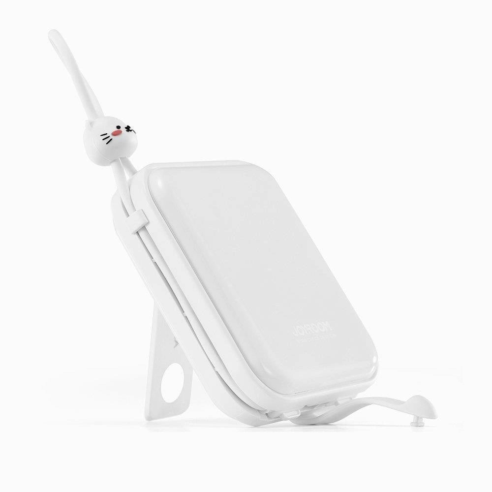 Joyroom powerbank med USB C og Lightning kabler og Cutie Series stand 10000mAh 22.5W hvid (JR-L008)