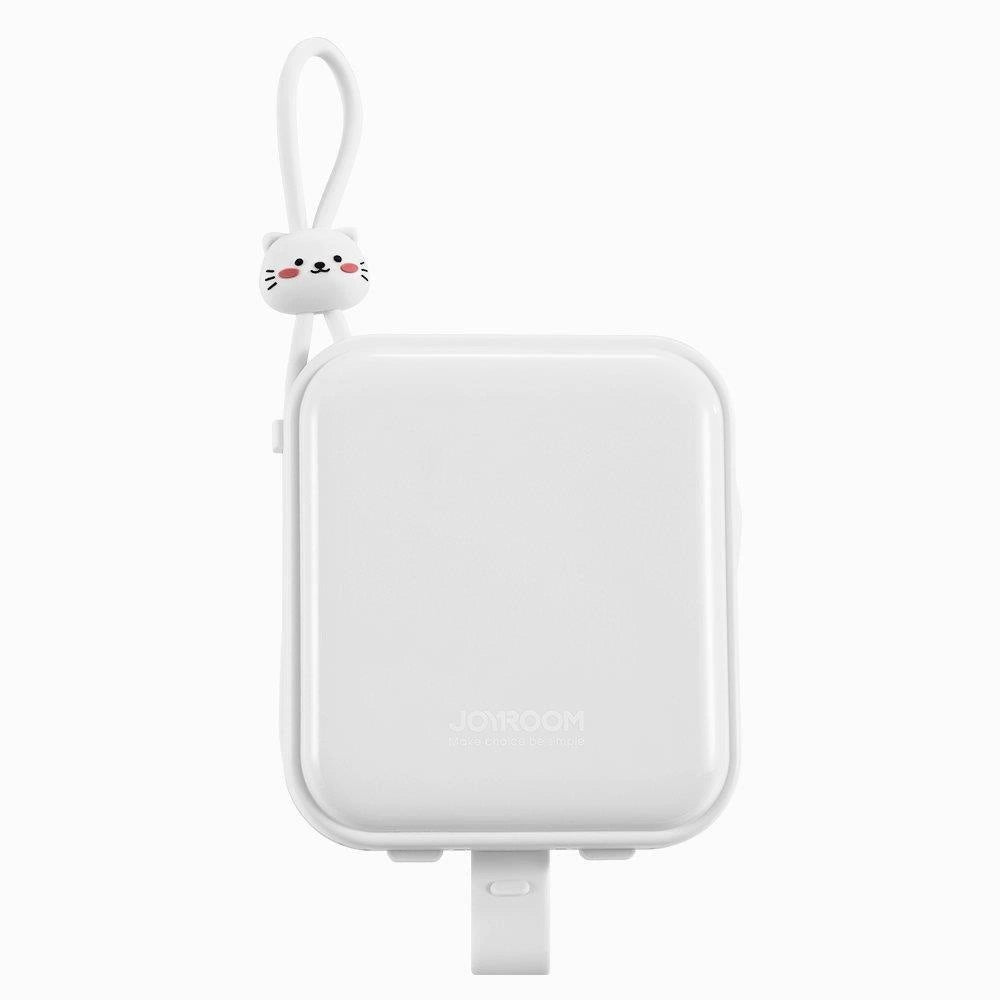 Joyroom powerbank med USB C og Lightning kabler og Cutie Series stand 10000mAh 22.5W hvid (JR-L008)