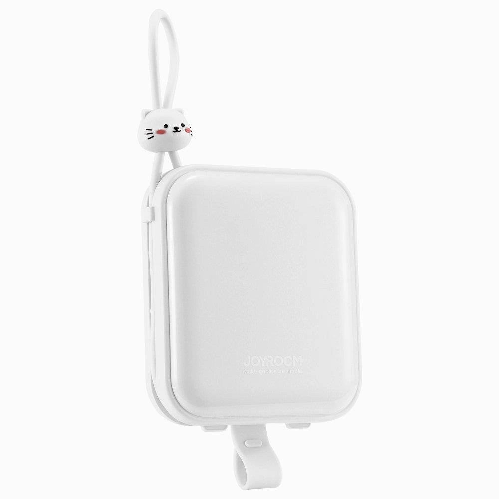 Joyroom powerbank med USB C og Lightning kabler og Cutie Series stand 10000mAh 22.5W hvid (JR-L008)