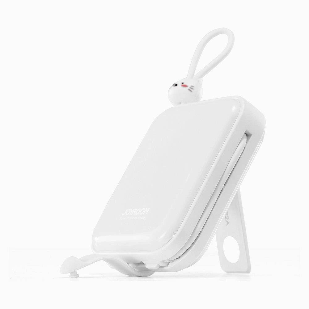 Joyroom powerbank med USB C og Lightning kabler og Cutie Series stand 10000mAh 22.5W hvid (JR-L008)