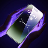 Baseus Full Screen Tempered Glass til iPhone 14 Pro Max med Anti Blue Light Filter og 0.3mm Speaker Cover + Montering Frame