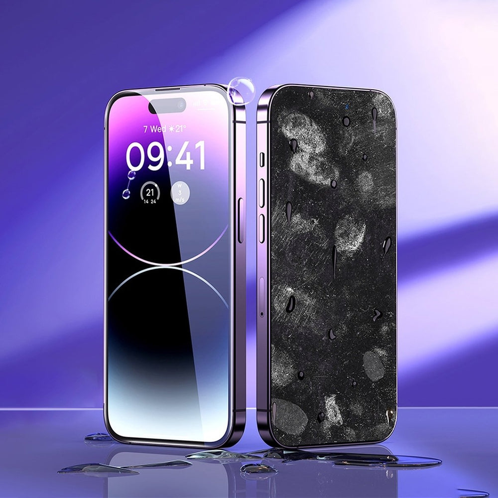 Baseus Full Screen Tempered Glass til iPhone 14 Pro Max med Anti Blue Light Filter og 0.3mm Speaker Cover + Mounting Frame