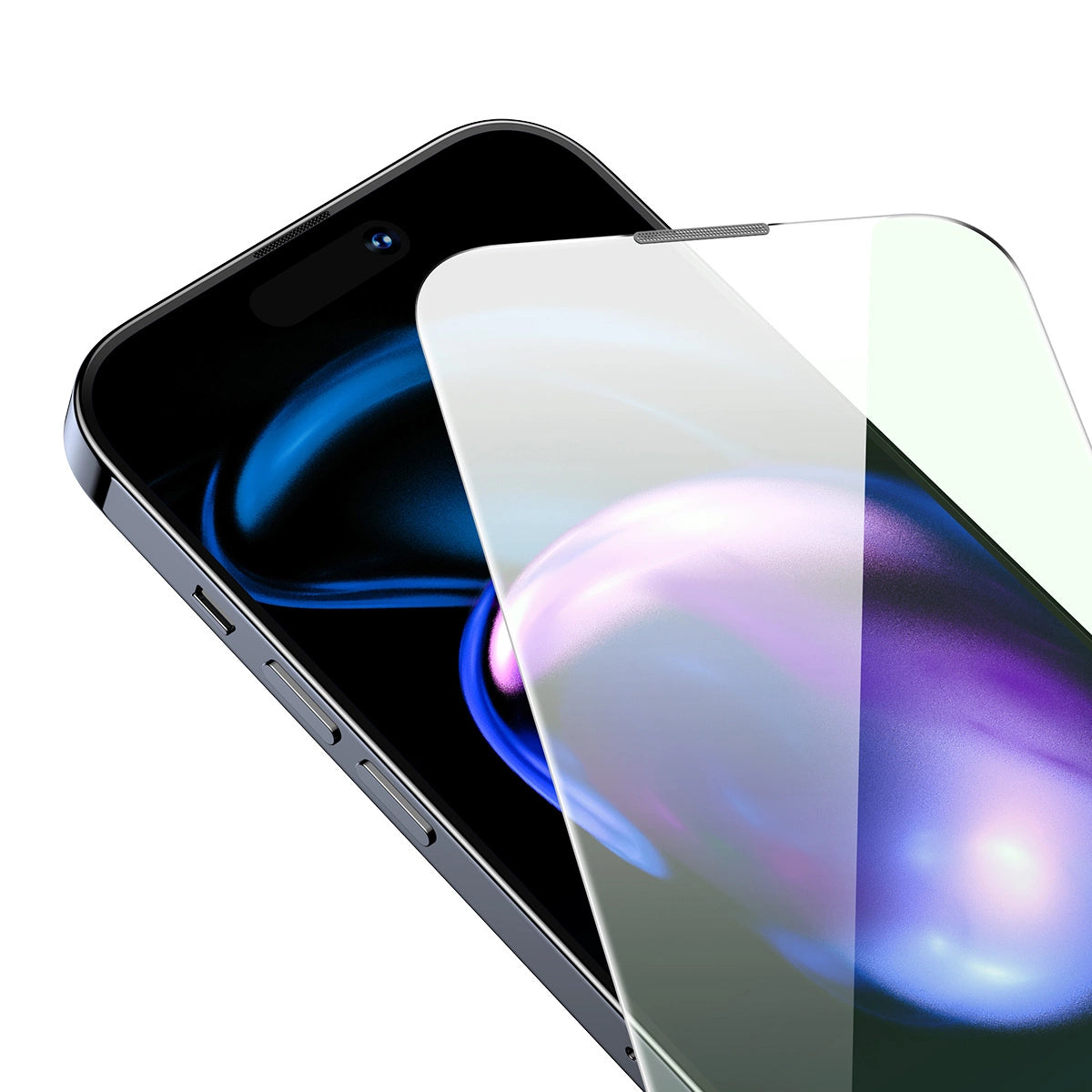 Baseus Full Screen Tempered Glass til iPhone 14 Pro med Anti Blue Light Filter og 0.3mm Speaker Cover + Montering Frame