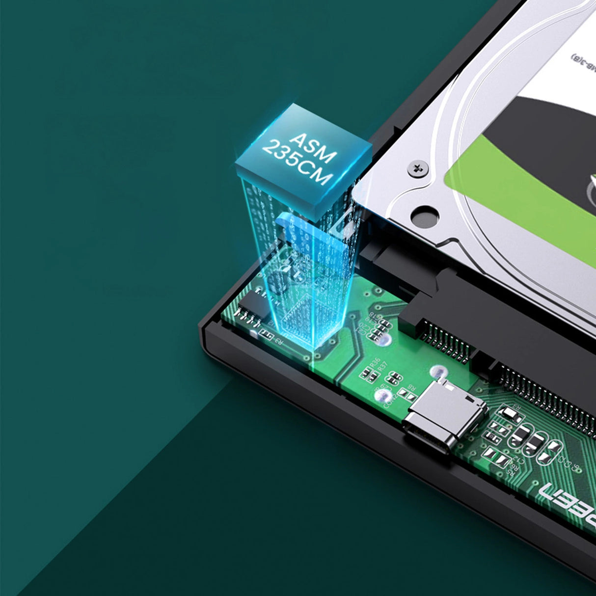 Ugreen adapterkasse til SATA 2,5' 6TB drev USB-C 3.0 sort (US221)