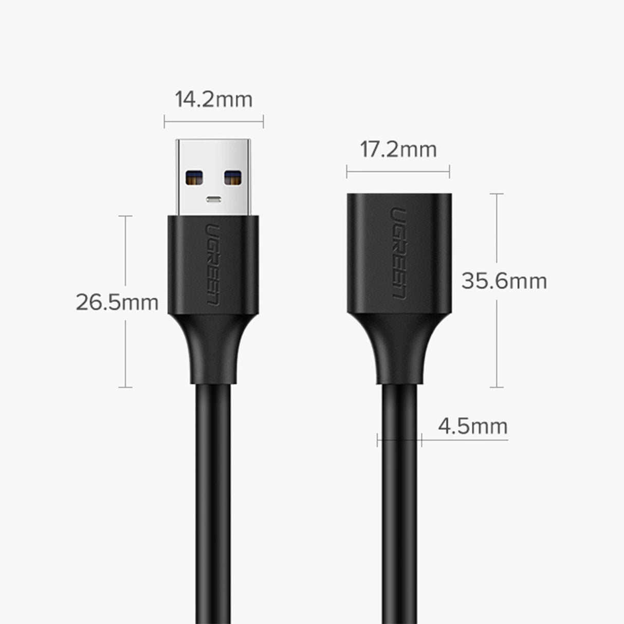 Ugreen USB (mandlig) - USB (kvindelig) 2.0 udvidelseskabel 480Mb/s 3m sort (US103)