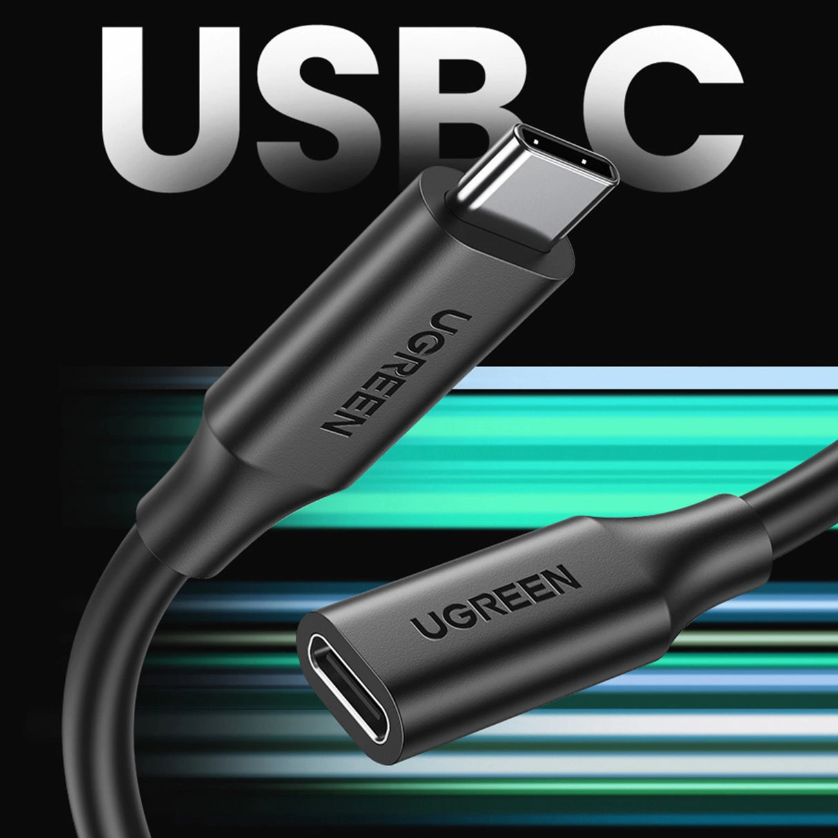 Ugreen 10387 USB-C - USB-C PD QC kabel 4K 60Hz 100W 5A 10Gb/s 1m - sort