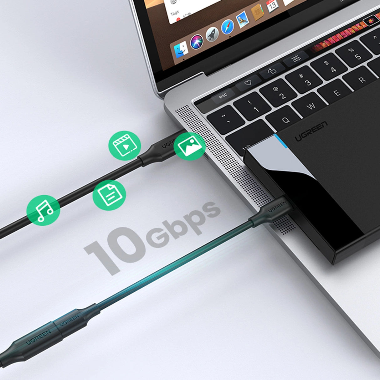 Ugreen 10387 USB-C - USB-C PD QC kabel 4K 60Hz 100W 5A 10Gb/s 1m - sort
