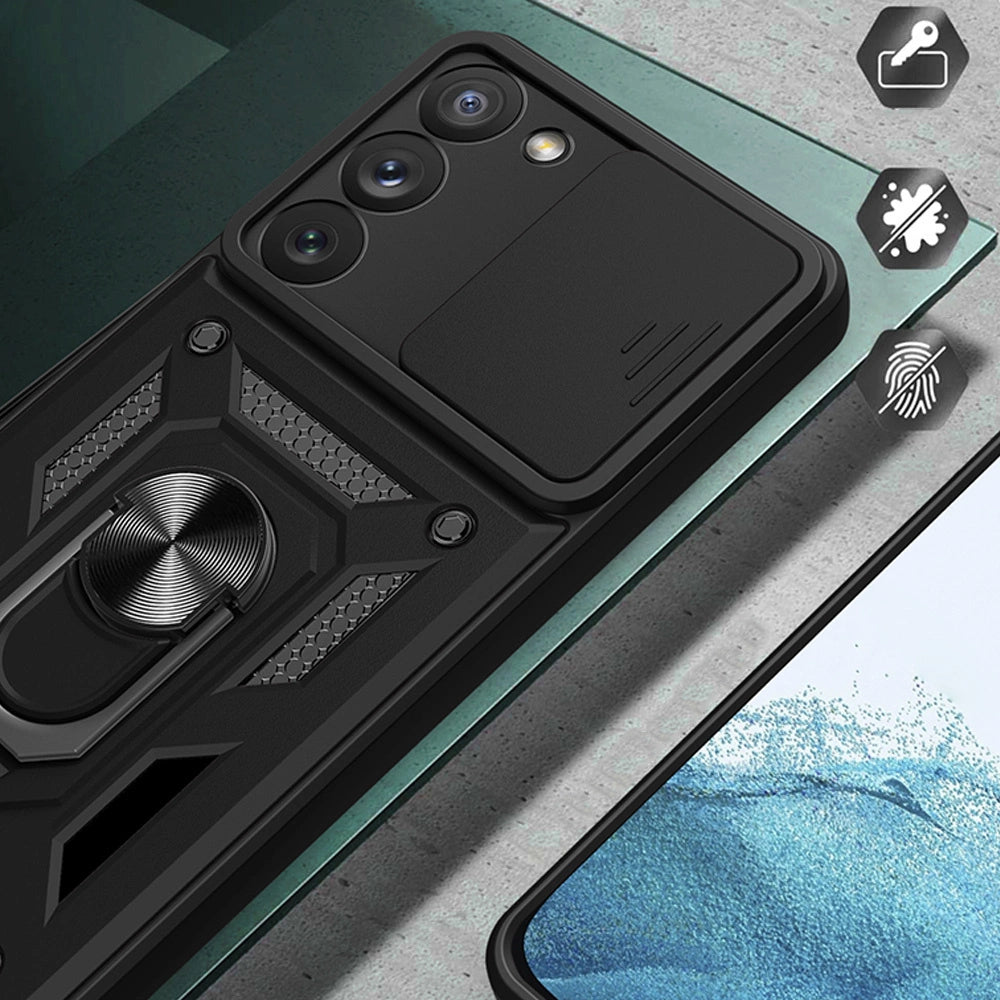 Hybrid Armor Camshield case til Samsung Galaxy S23+ pansret cover med kamera cover rød