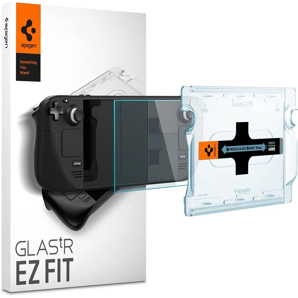Spigen Glas.tR EZ Fit hærdet glas til dampdæk