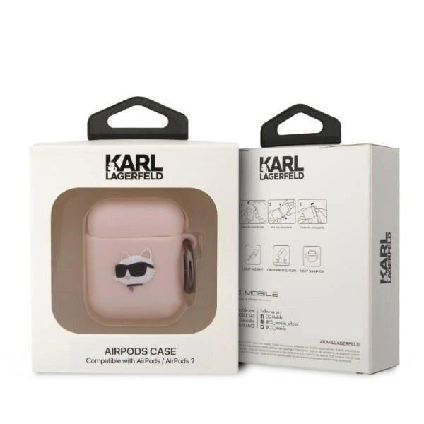 Karl Lagerfeld KLA2RUNCHP AirPods 1/2 cover pink/rosa Silicone Choupette Head 3D