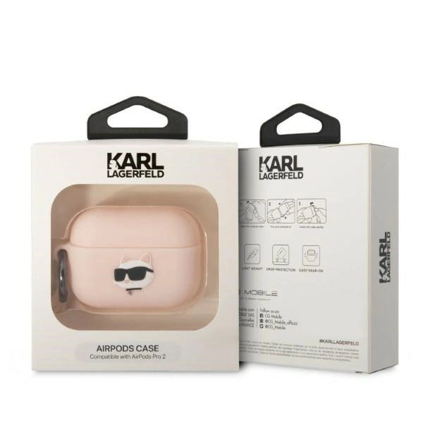 Karl Lagerfeld KLAP2RUNCHP AirPods Pro 2 cover lyserød/rosa Silicone Choupette Head 3D