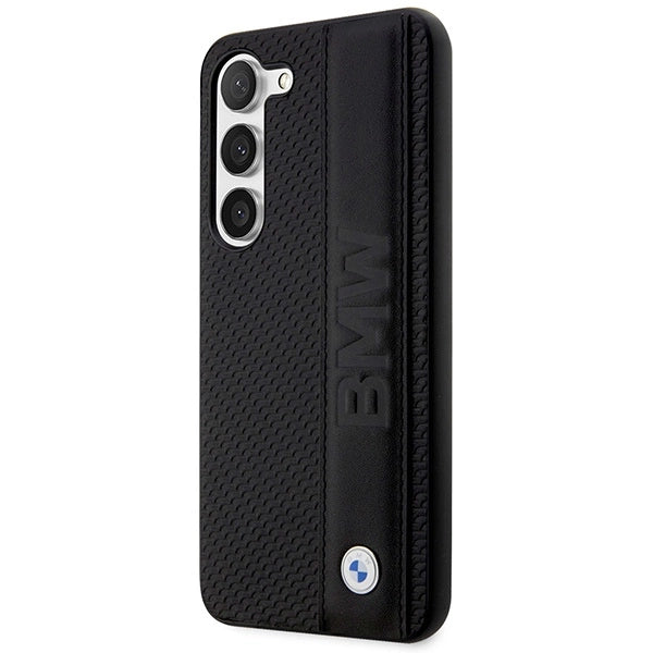 Case BMW BMHCS23M22RDPK S23+ S916 sort/sort hårdkasse Læder Textureret & Stripet