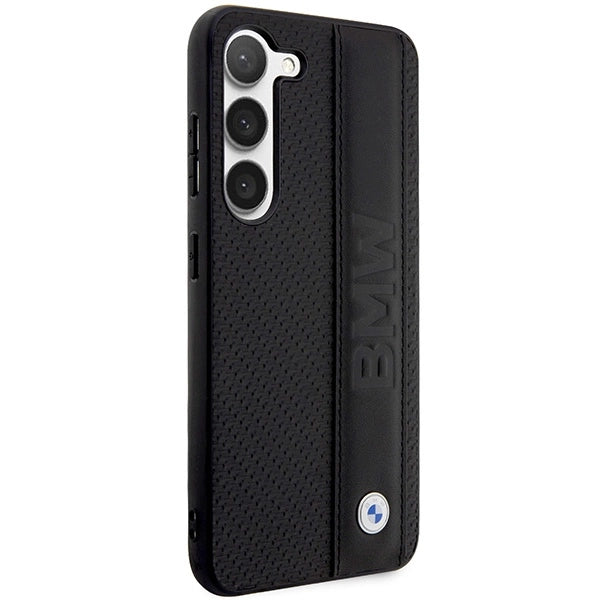 Case BMW BMHCS23M22RDPK S23+ S916 sort/sort hårdkasse Læder Textureret & Stripet