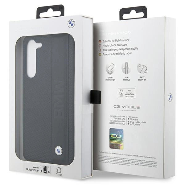 Case BMW BMHCS23M22RDPK S23+ S916 sort/sort hårdkasse Læder Textureret & Stripet