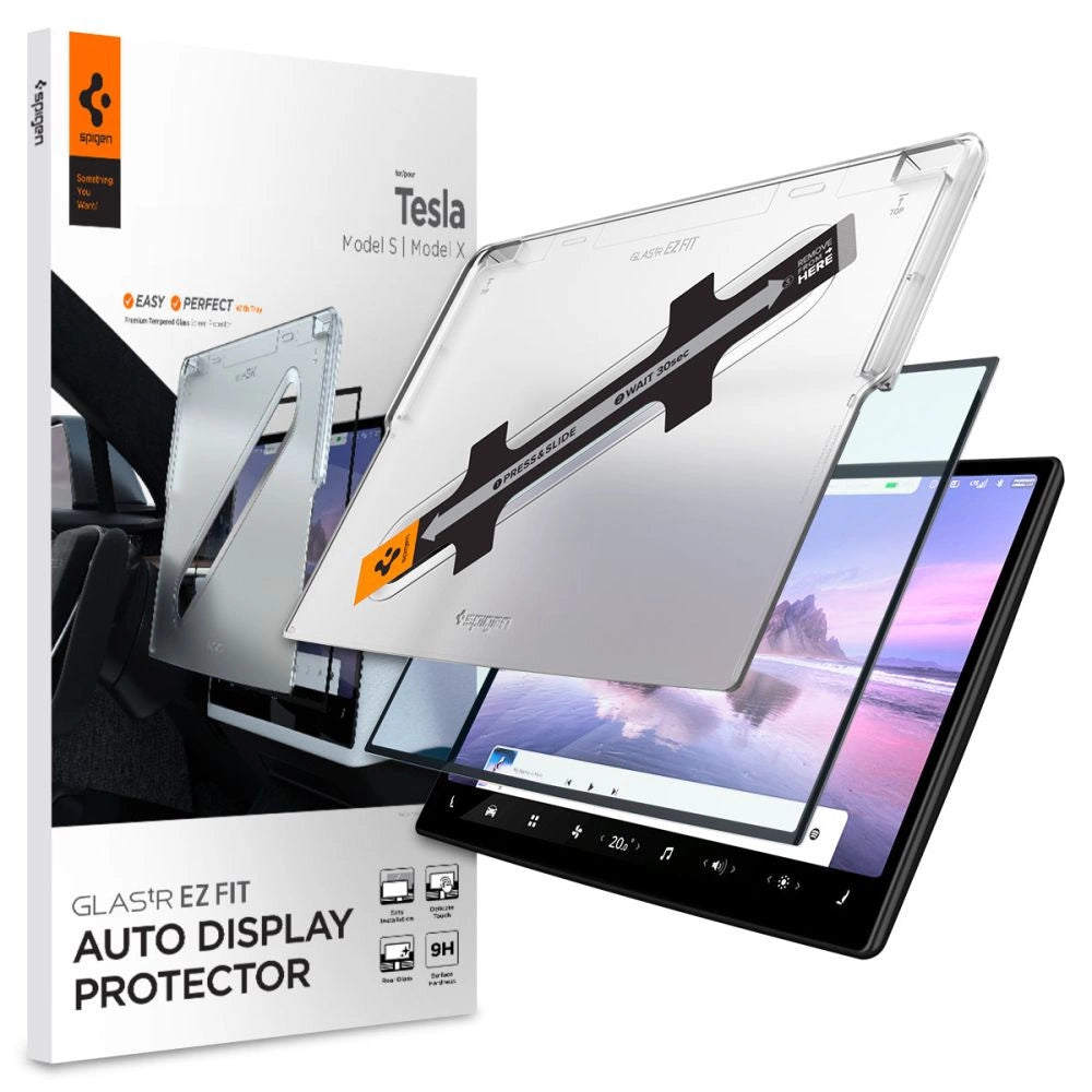 Spigen Glas.tR EZ Fit tempereret glas til Tesla Model X 2022 / Model S 2021 - sort