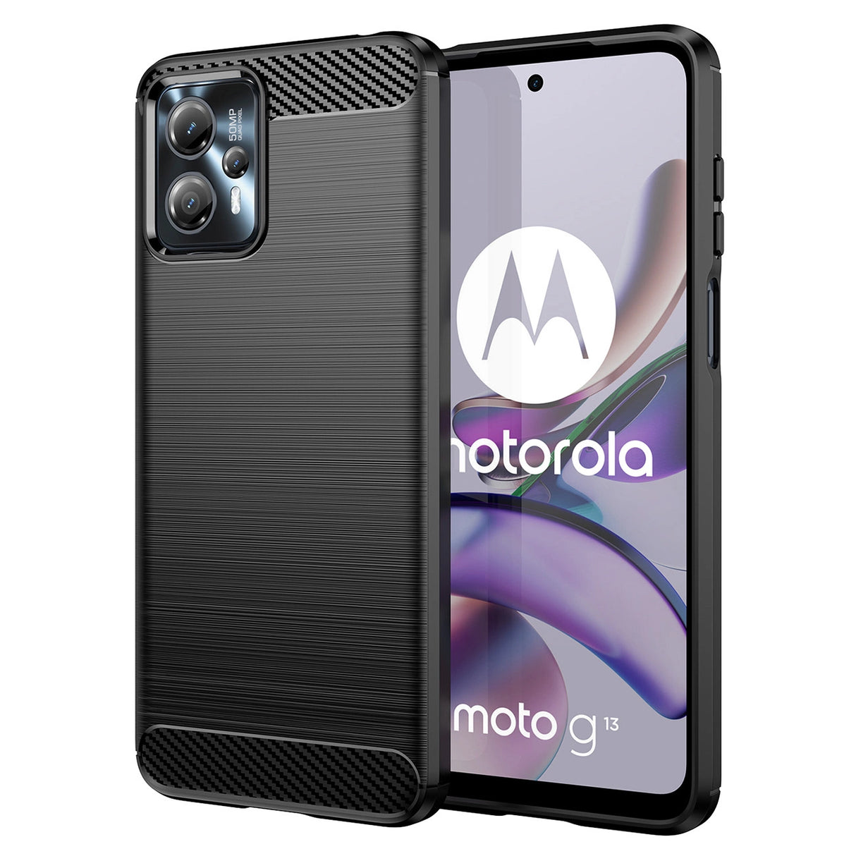 Carbon Case til Motorola Moto G13 fleksible silikone carbon cover sort