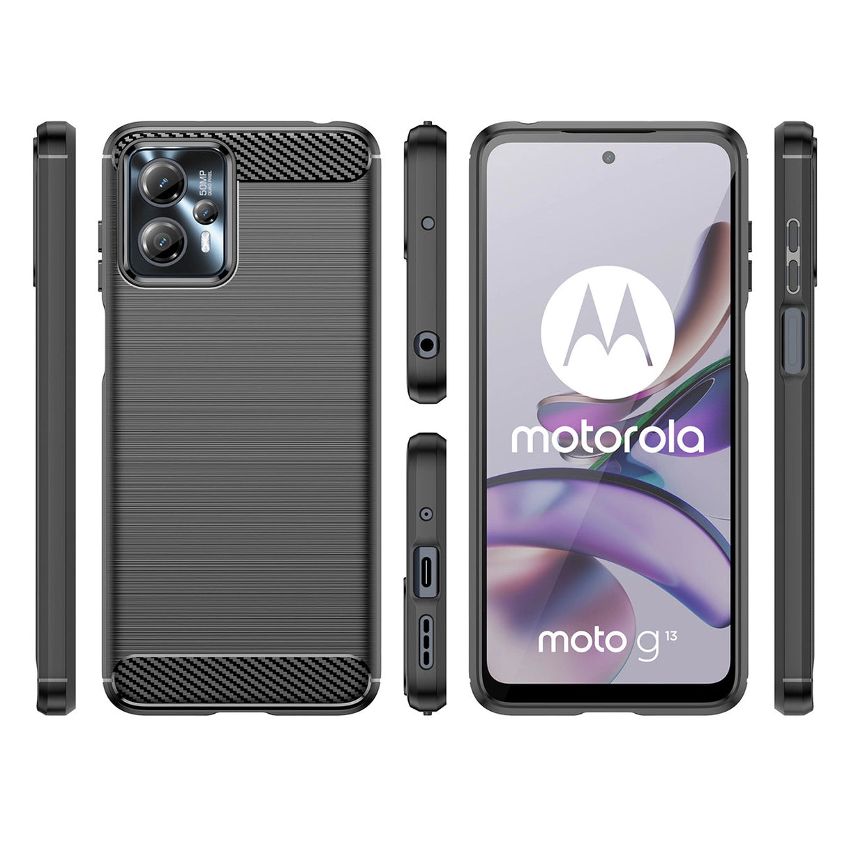 Carbon Case til Motorola Moto G13 fleksible silikone carbon cover sort