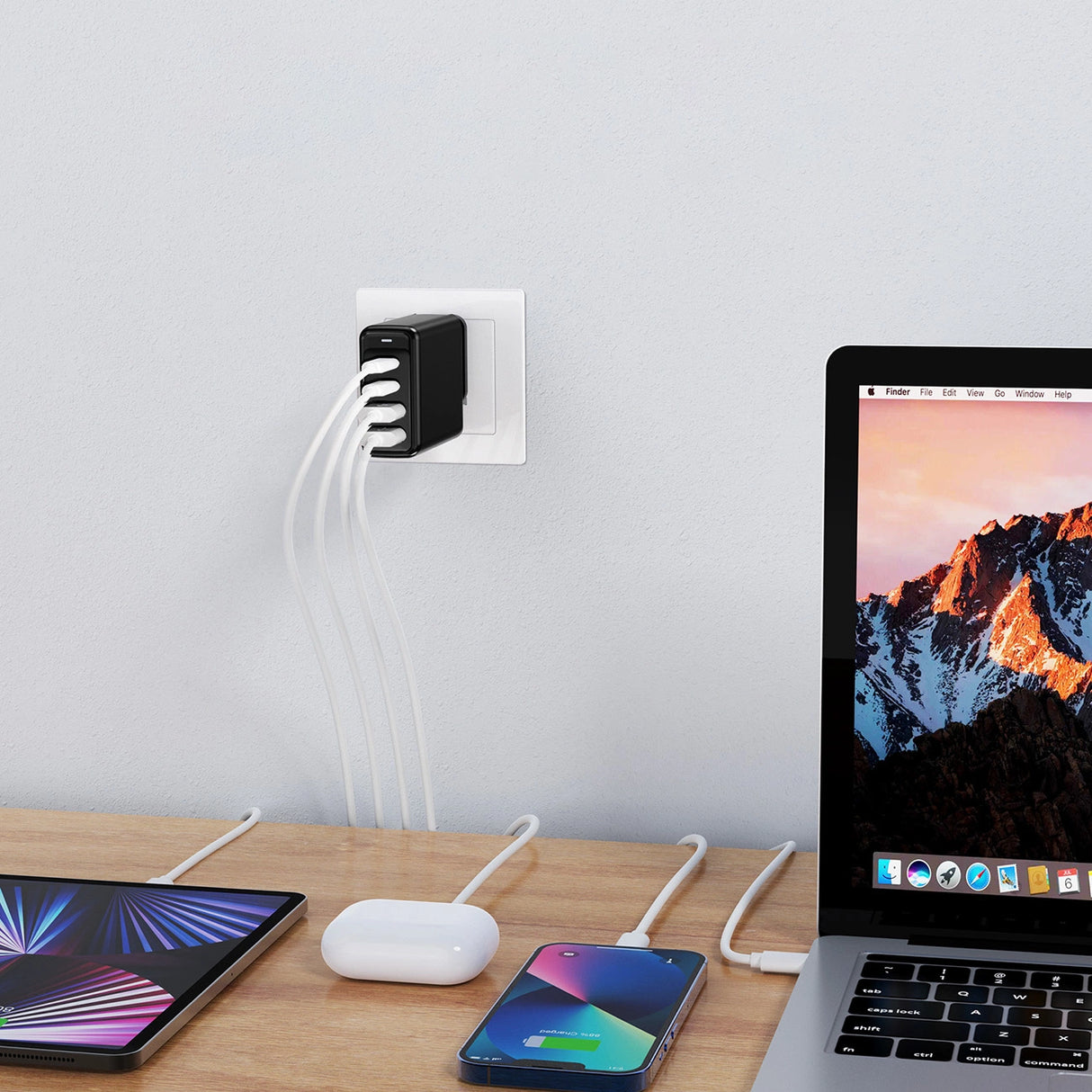 Choetech oplader GaN 140W 4 porte (2x USB C, 2x USB) sort (PD6005)