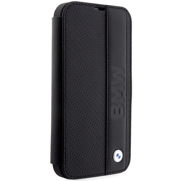 Case BMW BMBKP14L22RDPK iPhone 14 Pro 6,1" sort/sort bogreol læder Textured&Stripe