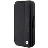Case BMW BMBKP14X22RDPK iPhone 14 Pro Max 6.7" sort/sort bogreol læder Textured&Stripe