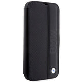 Case BMW BMBKP14X22RDPK iPhone 14 Pro Max 6.7" sort/sort bogreol læder Textured&Stripe