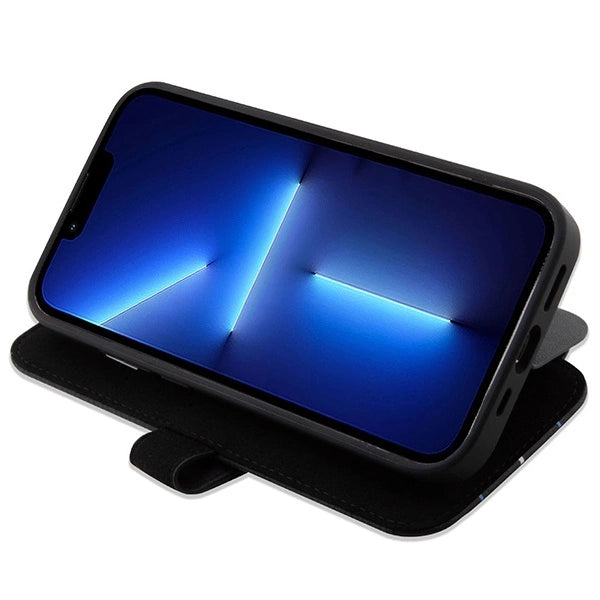Case BMW BMBKP14X22RVSK iPhone 14 Pro Max 6.7" sort/sort bogreol læder stempel blå linjer
