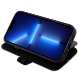 Case BMW BMBKP14X22RVSK iPhone 14 Pro Max 6.7" sort/sort bogreol læder stempel blå linjer