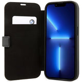 Case BMW BMBKP14X22RVSK iPhone 14 Pro Max 6.7" sort/sort bogreol læder stempel blå linjer